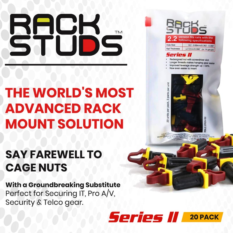 Rackstuds R20 Series II - Server Rack Screws 20 Pack | Cage Nut Replacement | Red 2.22mm/0.086" | A Faster, Easier Solution for Rack mounting Gear in 19" Racks with Square Punched Vertical Rails - Image 2